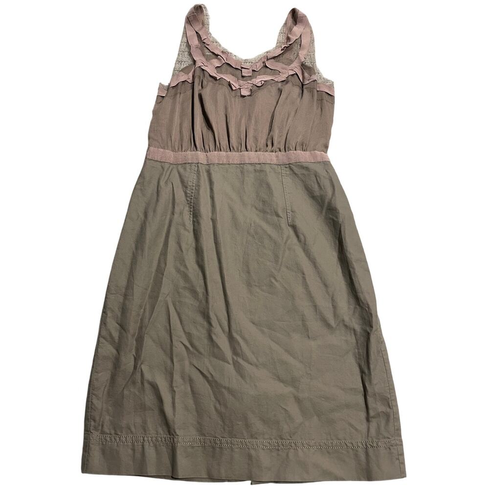 Ann Taylor Loft Dress Ribbon Sleeveless Womens Size 4 Tan Soft Girl Balletcore
